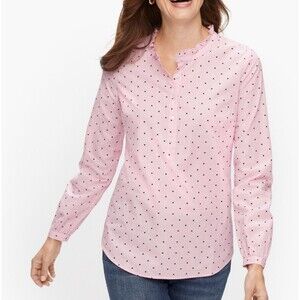 Talbots Cotton Feminine Popover Blouse Size 1X Plus Pink Polka Dot Preppy Office